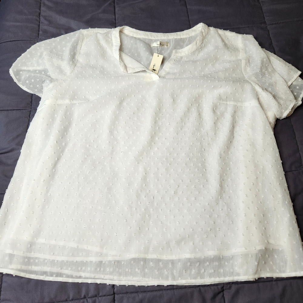 Agnes Orinda Swiss Dots Basic White Top